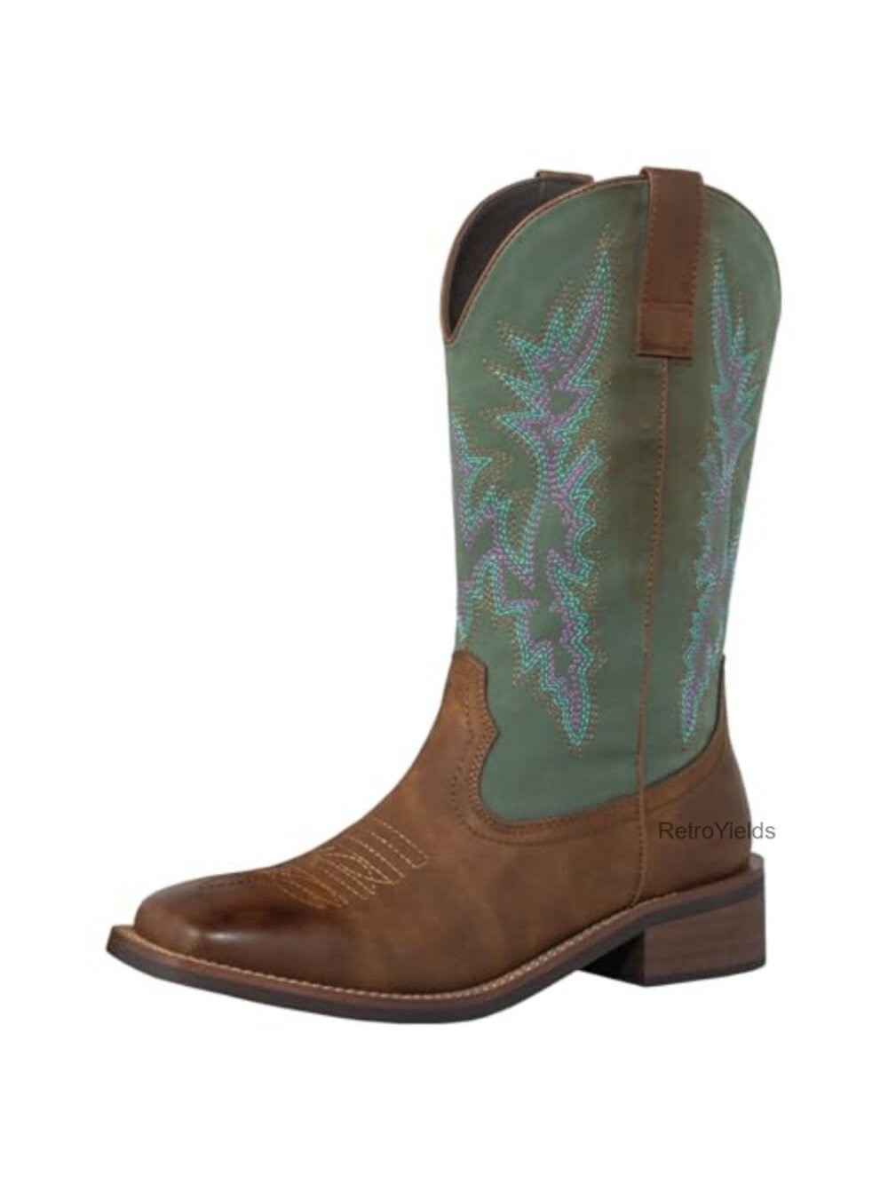 Square Toe Cowboy Boots Wide Calf Faux Leather Mid-Calf Western